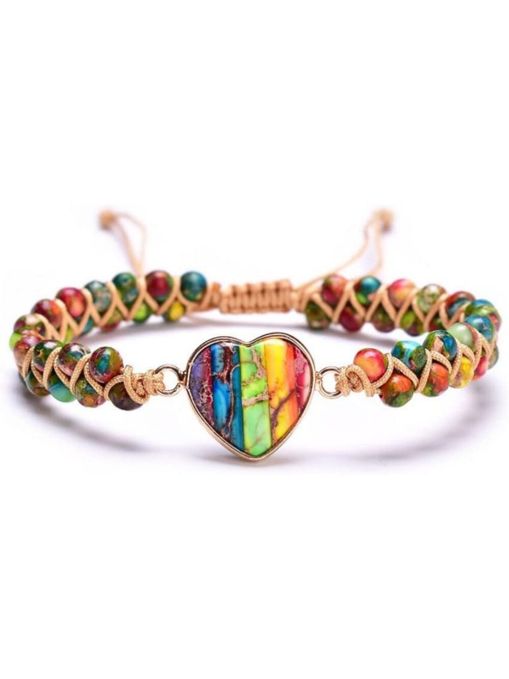 7 Chakra Healing Heart Gemstone Bracelet - Handmade Natural Stone Wrap for